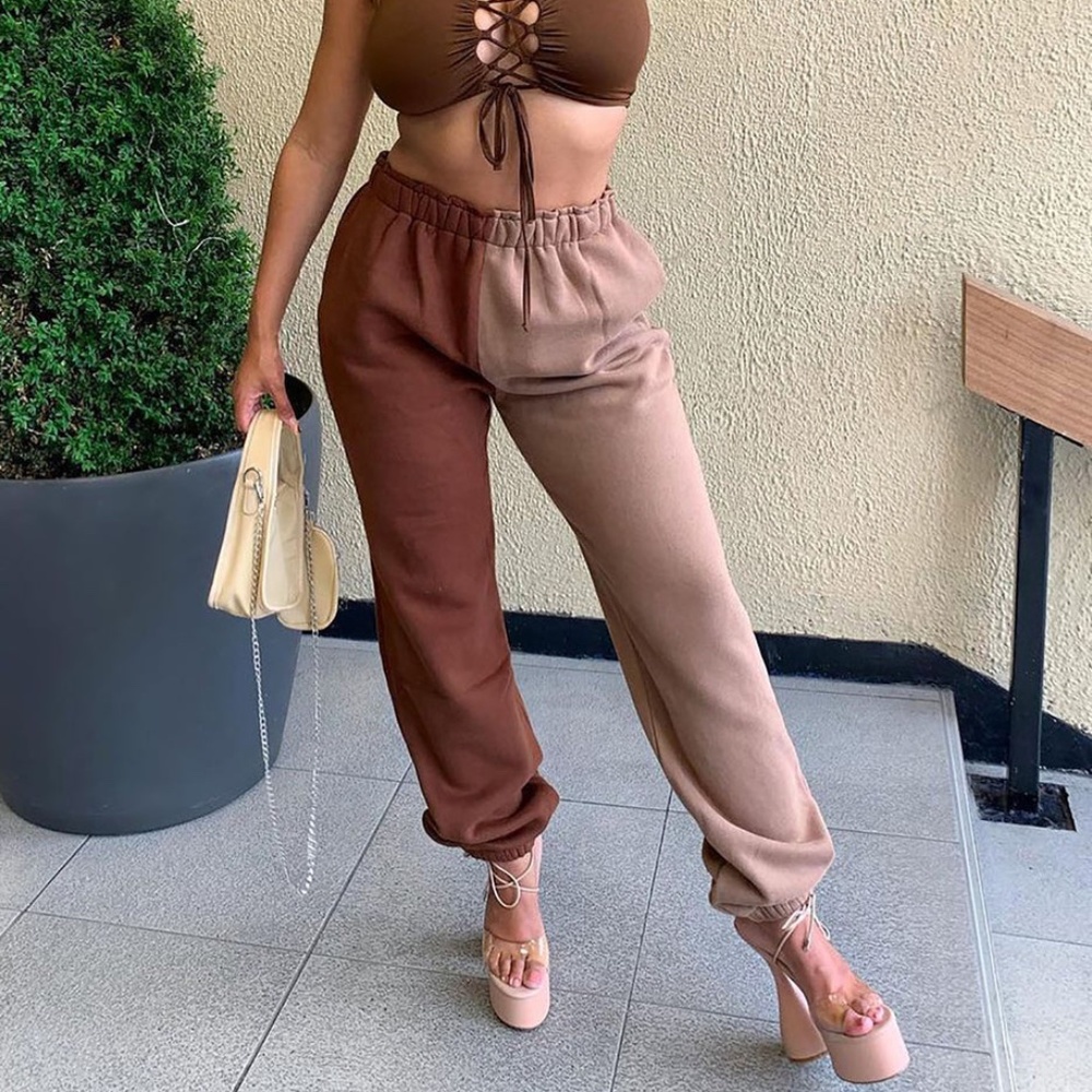 Colorblock Sweatpants - Brown Combo - Size